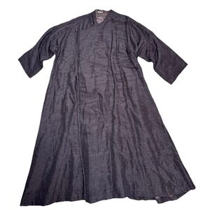 Eskandar‎ Neiman Marcus Silk Linen Blend Kimono Wrap Dress Caftan Deep Plum Sz 0